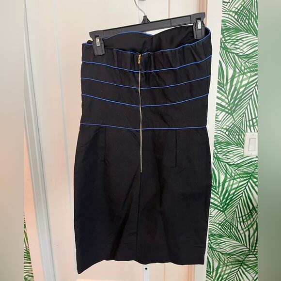 Sandro Paris Black Strapless Mini Dress with Blue Trim 2 - Picture 4 of 9